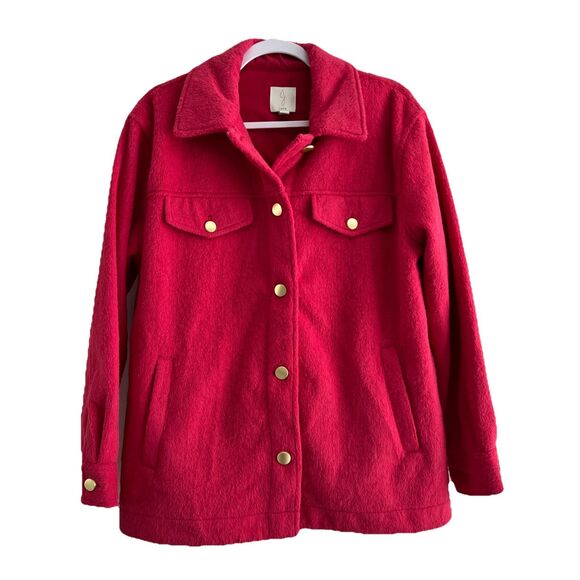 JOIE Tops - Joie Pink Flannel Gold Button Down Shacket Jacket Size medium